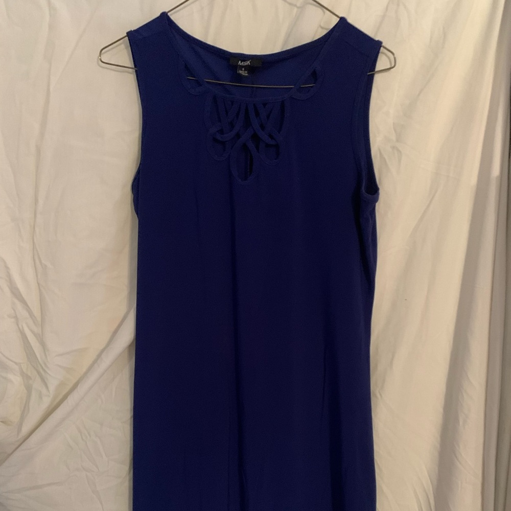 Fancy women’s blue dinner dress.